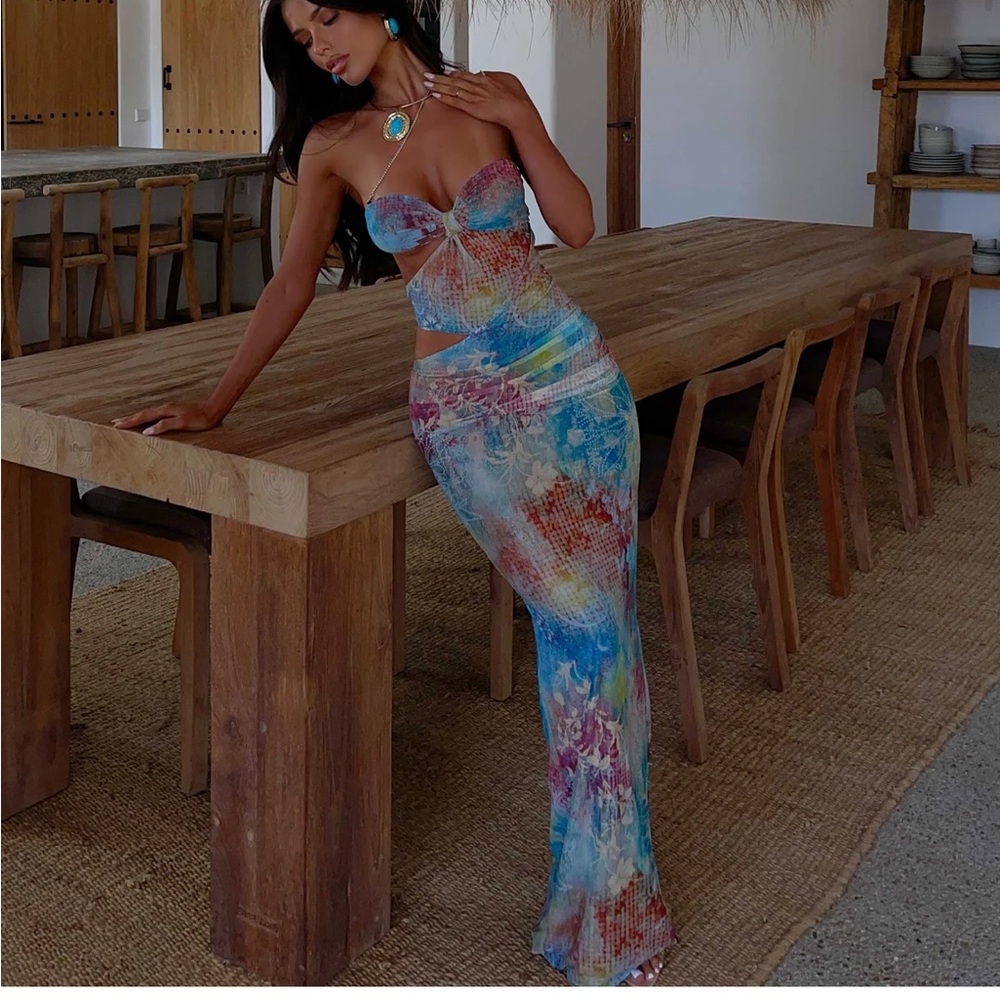 Strapless Multicolor Maxi Dress
